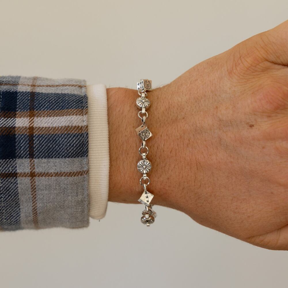 Silver Stainless Steel Vintage dice Link Bracelet